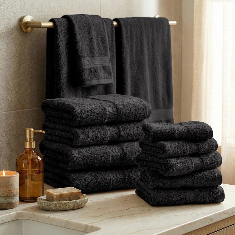 Superior Egyptian Cotton 12 Piece Towel Set Ultra Plush & Absorbent Bath, Hand & Face Towels, Heavyweight Spa Quality
