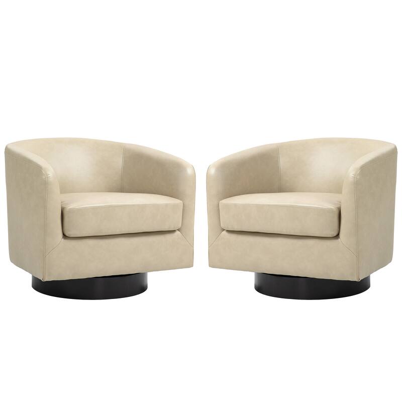 Faux Leather Wide Seat Swivel Barrel Chair