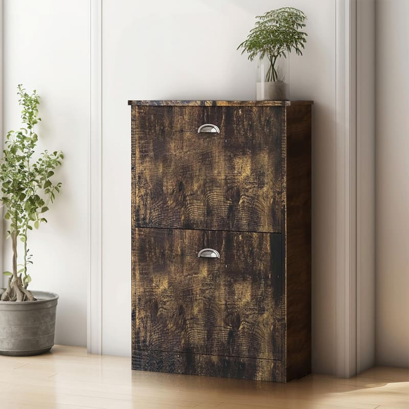 Shoe Cabinet, Hidden Slim Narrow Shoe Rack Cabinet with 2 Drawers