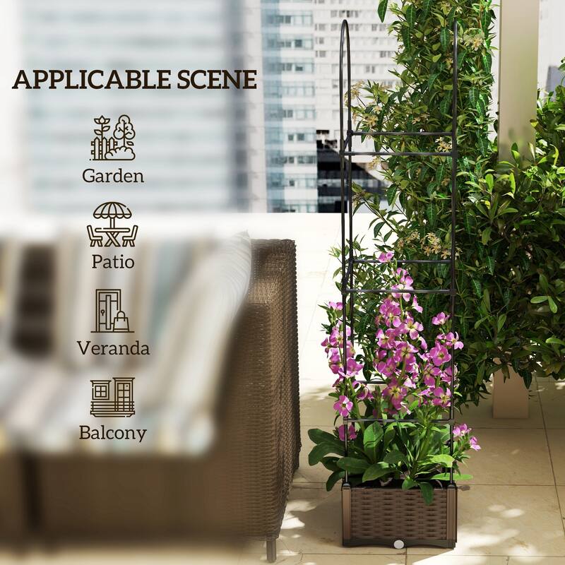 Outdoor 2-in-1 Self-Watering Raised Garden Planter Box with Trellis