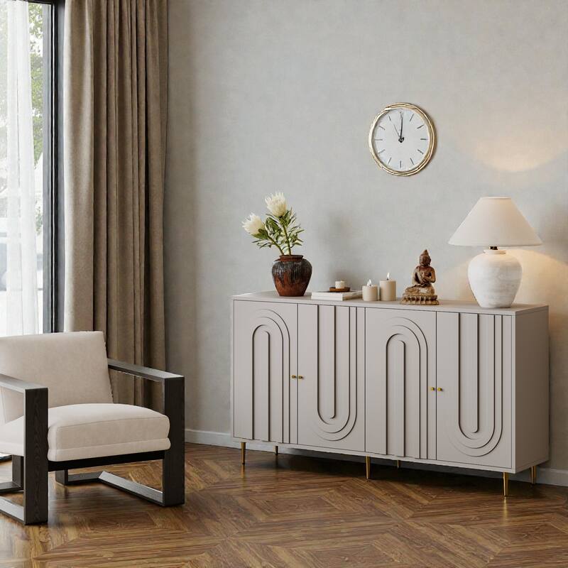 Modern Lacquered 4-Door Sideboard Buffet Cabinet with Adjustable Shelves, Wooden Storage Cabinet for Living Room