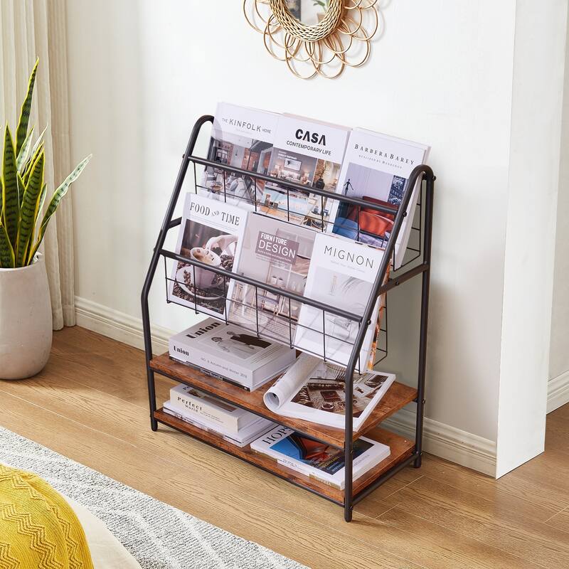 VECELO 29.53" H 4-Tier Metal Frame Magazine Rack Open Shelf Bookcase Storage Organizer for Living Room