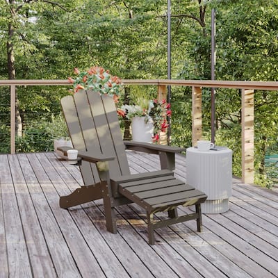 Commercial All-Weather Adirondack Chair with Pullout Ottoman & Cupholder