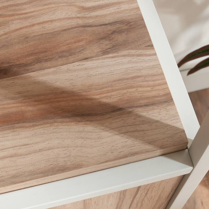 Wood Bookcase with Doors, Brown - 32.99" W x 17.13" D x 75.98" H