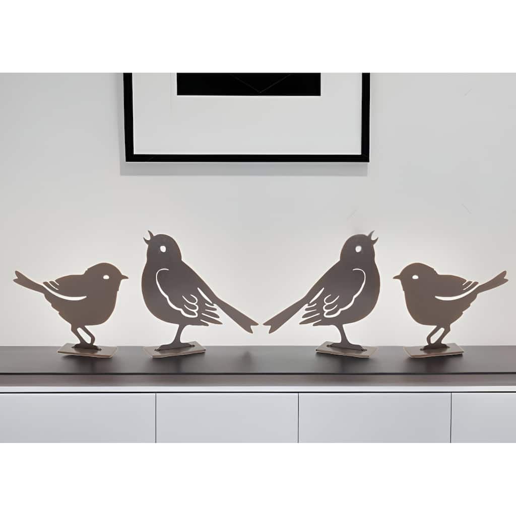 HomeRoots Set Of Four 6" Brown Metal Bird Bird Figurine - 1.25' X '6.25' X '5.5