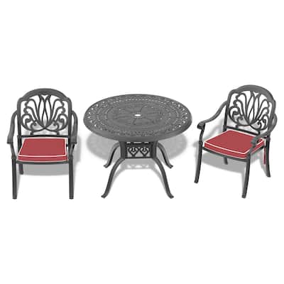 3/5-Piece Cast Aluminum Outdoor Dining Set with 39.37 in. Round Table and Random Color Seat Cushions