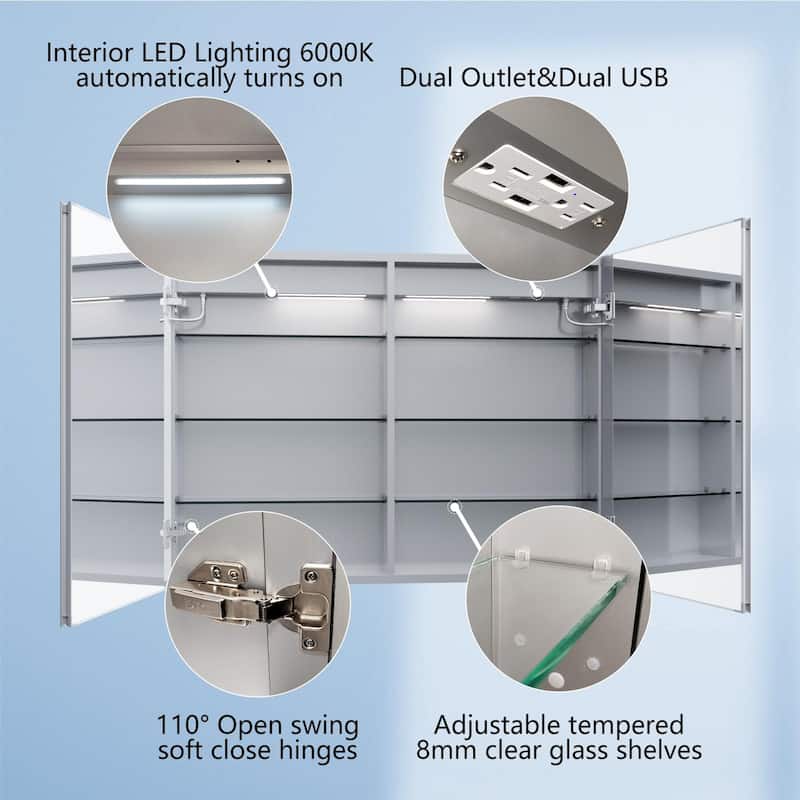ExBrite 36" x 30" LED Lighted Bathroom Medicine Cabinet with Mirror,Recessed or Surface Mount,Defog