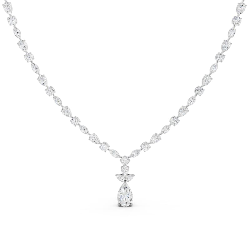 Auriya 14K Gold Lab Grown Alternating Diamond Lined Pear-Shaped Drop Necklace 19.80 ct. tw. (F-G VS) - White