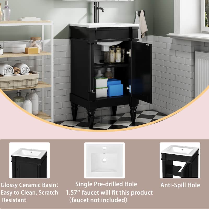 Freestanding Small-Space Cabinet with a Single Sink and Adjustable Shelf, 18" Modern Bathroom Vanity with Sink & Storage