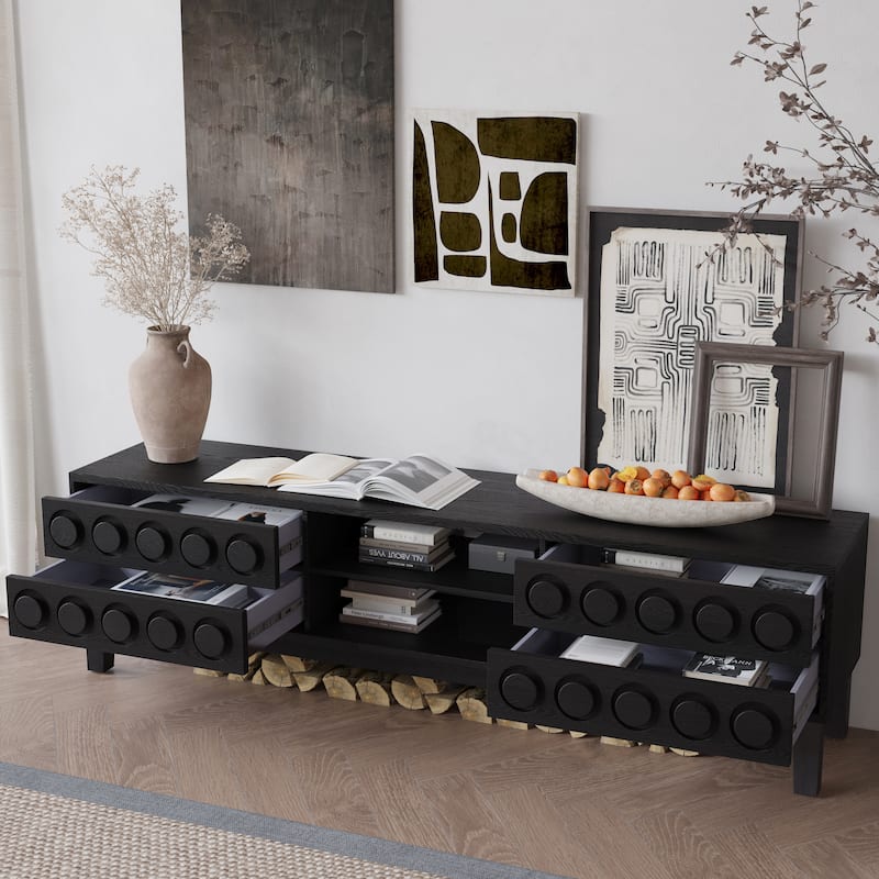 Mid-Century Modern TV Stand with 4 Drawers, Entertainment Console for TVs up to 75", Wood Media Center for Living Room