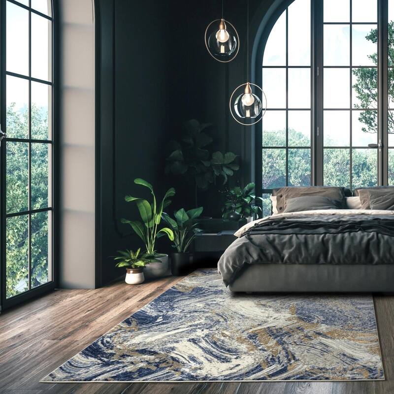 Luxe Weavers Marble Abstract Blue 2x3 Area Rug, Stain-Resistant Rug