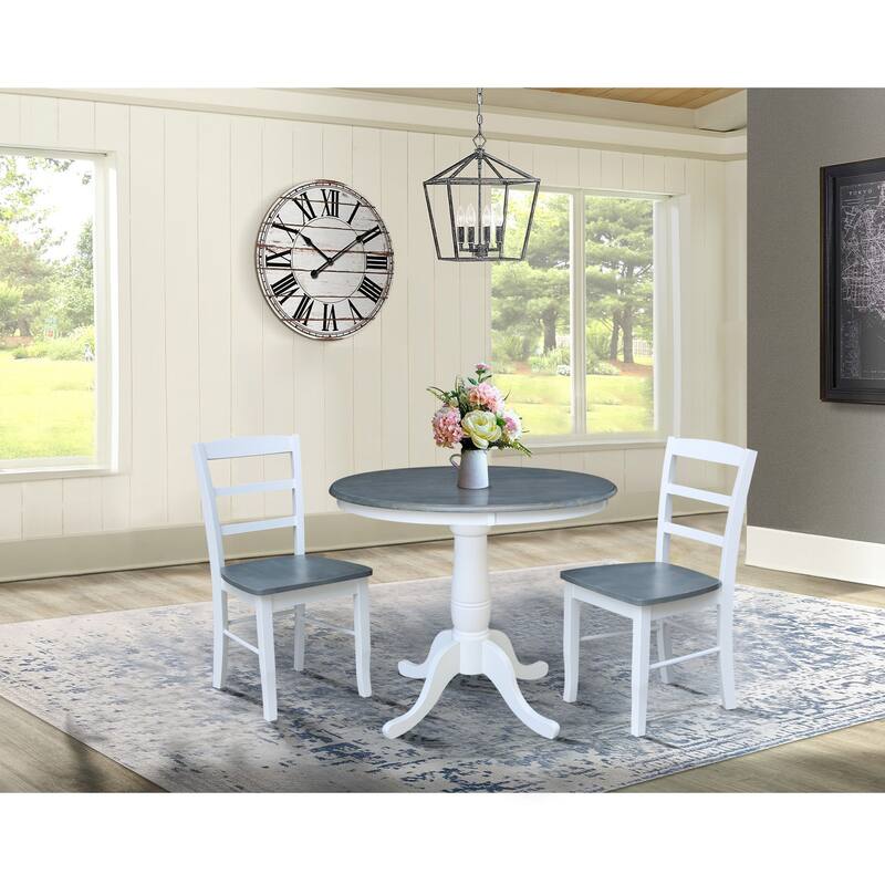 36" Round Pedestal Dining Table with Madrid Ladderback Chairs - 3-Piece Set - White/Heather Gray