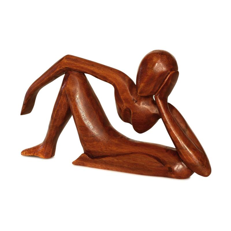12" Wooden Hand Carved Abstract Sculpture Handmade Handcrafted "Relaxing Man" Statue Home Decor Figurine Accent Decoration