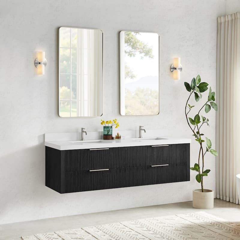Barcelona Floating Bath Vanity with Quartz Stone Top without Mirror
