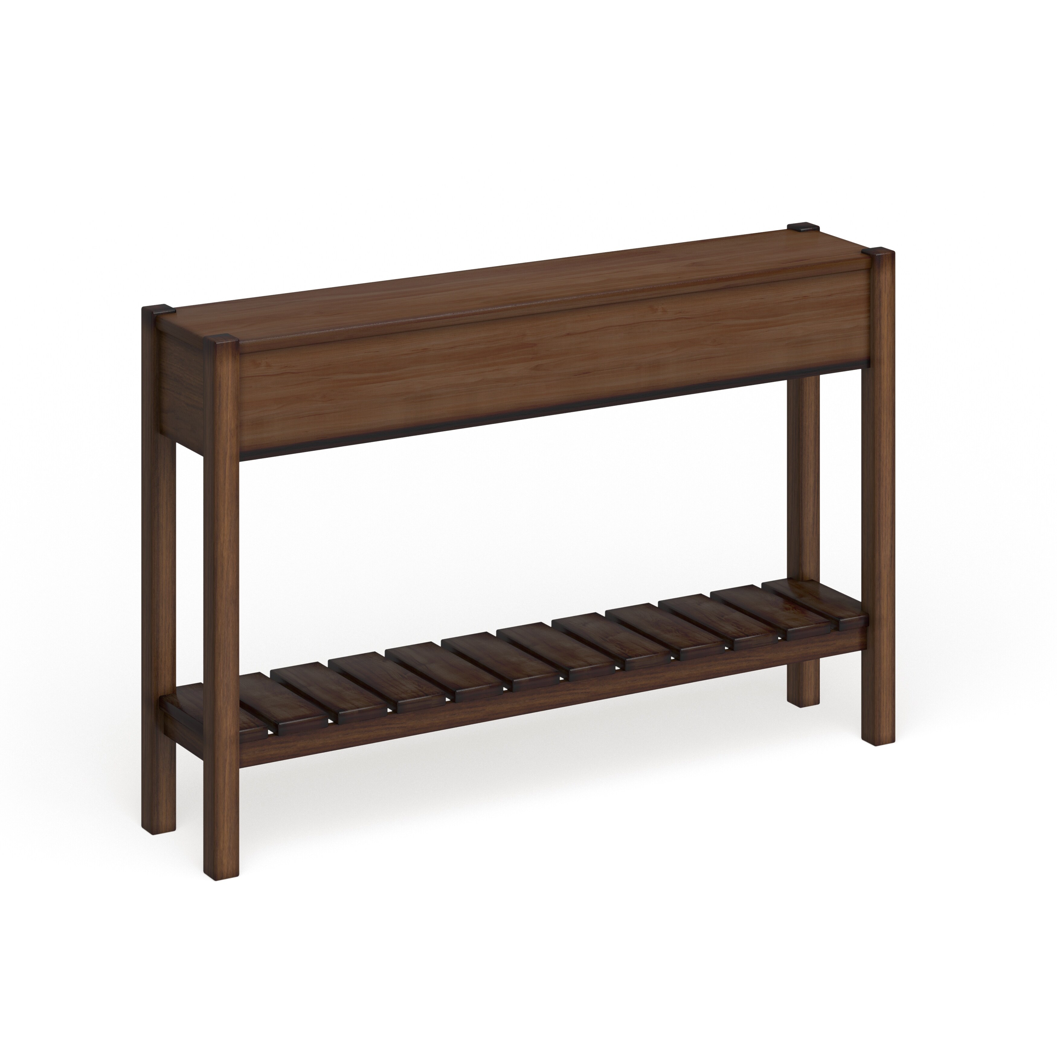 Wooden console table with a shelf.