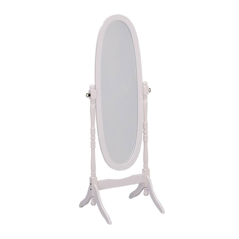 HomeRoots 60" White Oval Wood Framed Freestanding Cheval Mirror - 21