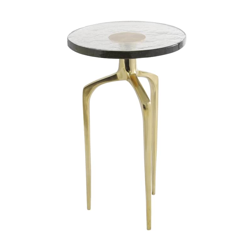 Aluminum Metal Small Tripod Accent Table with Textured Glass Tabletop - Silver, Gold or Black - Roche River Decor