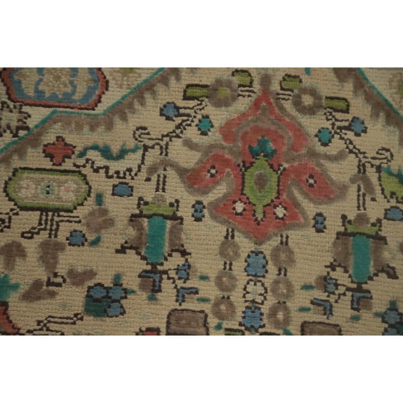 Hand Knotted Oriental 100% Wool Carpet Traditional Floral Beige & Ivories Tabriz Area Rug - 9' 9'' X 6' 4''