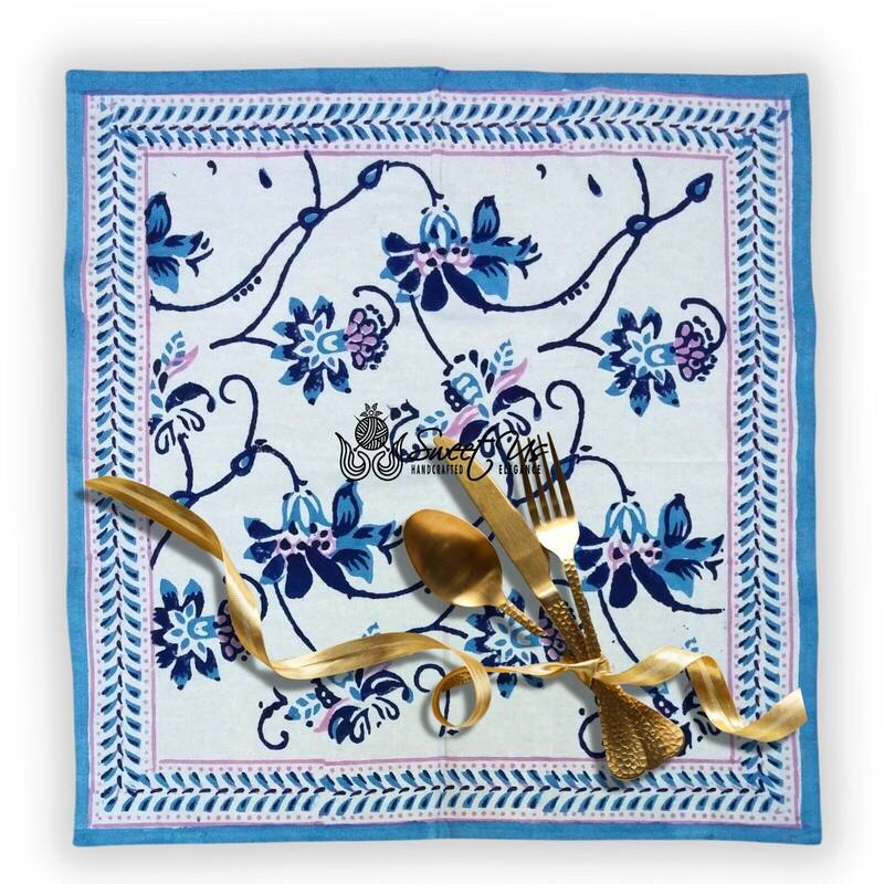 Artistic Floral Block Print Cotton Tablecloth Collection