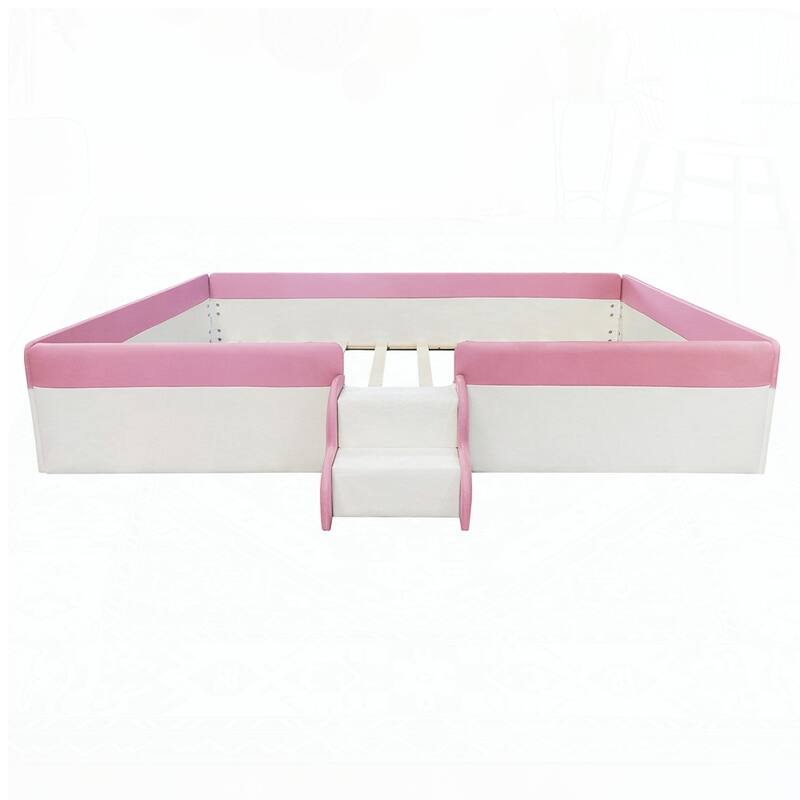 Upholstered Daybed Frame with Fence and Stairs