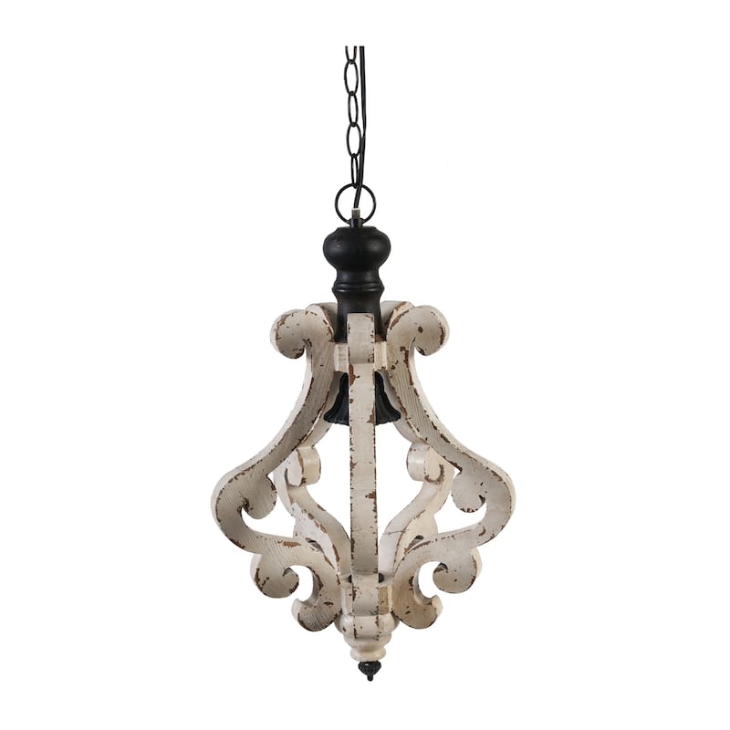 Distressed White Pendant French Country Wood Chandelier