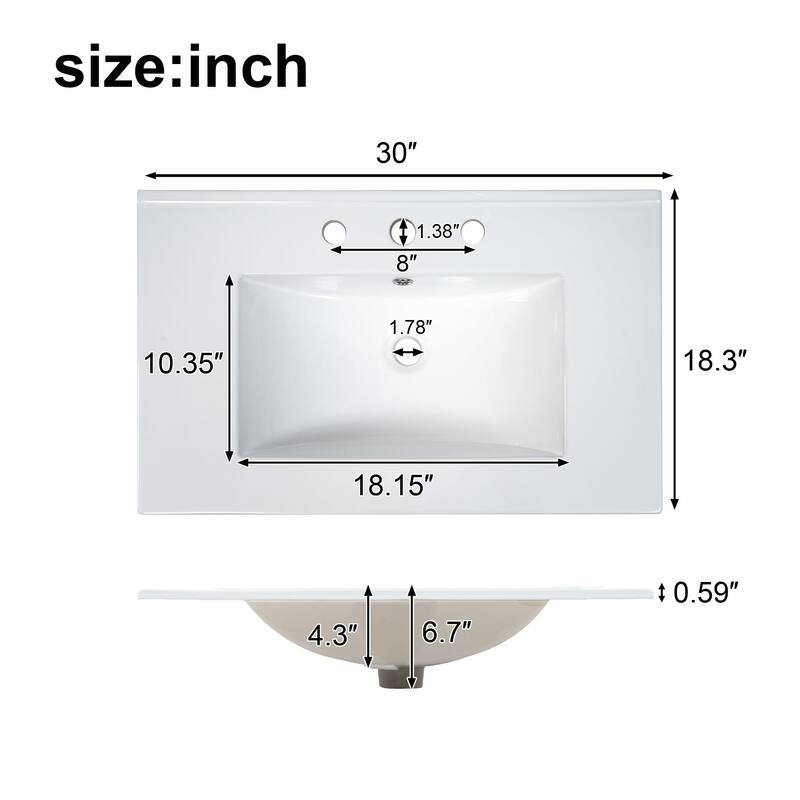 Bathroom Vanity with Ceramic Sink, Freestanding Storage Cabinet with Double Shelf, 1 Divider Drawer & 2 Soft-close Doors