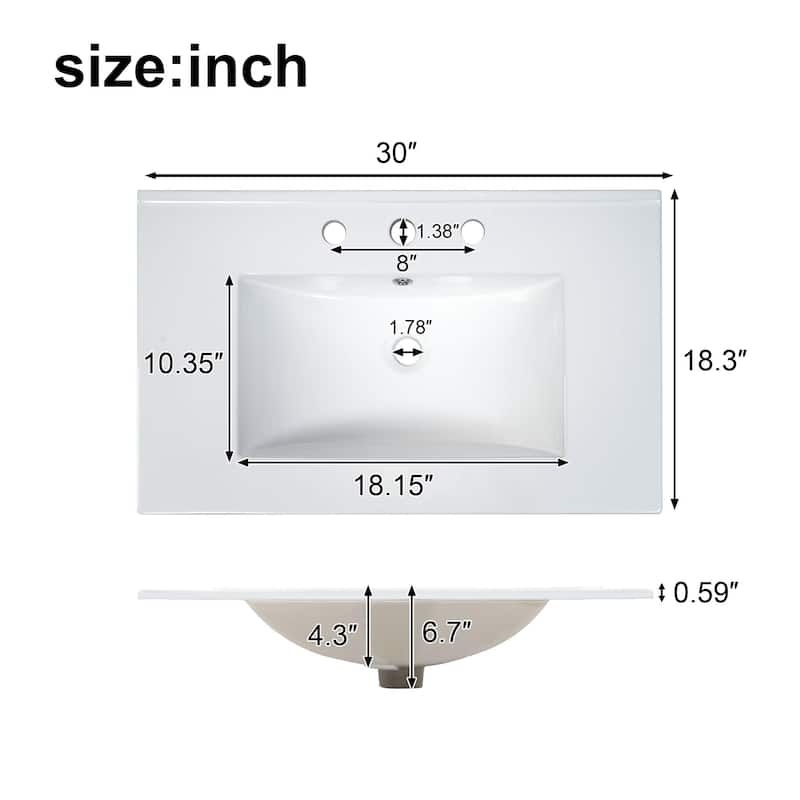 Roomfitters 30" Bathroom Vanity with Sink, Solid Wood Frame, 1 Divider Drawer and 2 Soft-Close Doors with Shelf