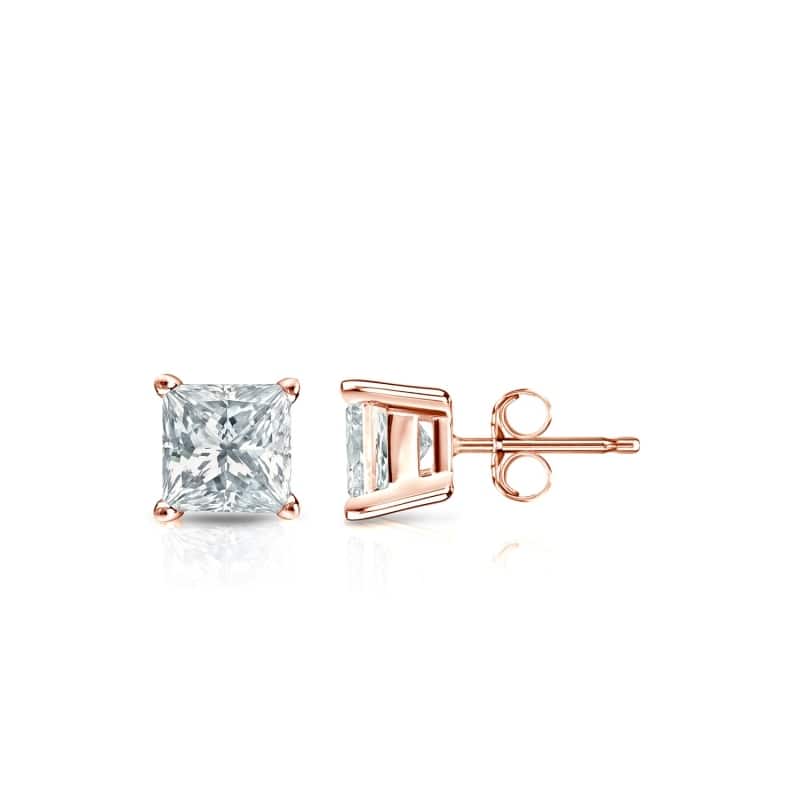 Auriya 14k Gold Lab Grown Princess Diamond Stud Earrings 0.50 to 5.00 ct. tw. 4-Prong Basket Push-Back (F-G VS) - Rose - 0.50 ct. tw.