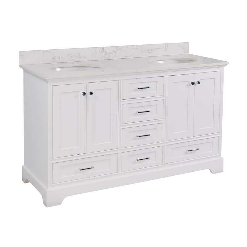 KitchenBathCollection Harper 60" Double Bathroom Vanity with Engineered Marble Top