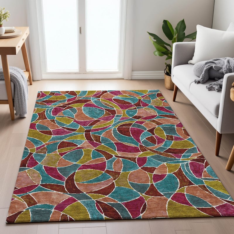 Machine Washable Indoor/Outdoor Casual Mosaic Chantille Rug