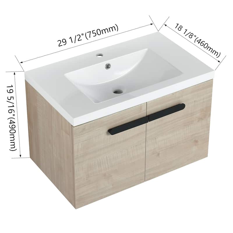30 Inch Bathroom Cabinet With Sink,Soft Close Doors,Float Mounting Design, For Small Bathroom