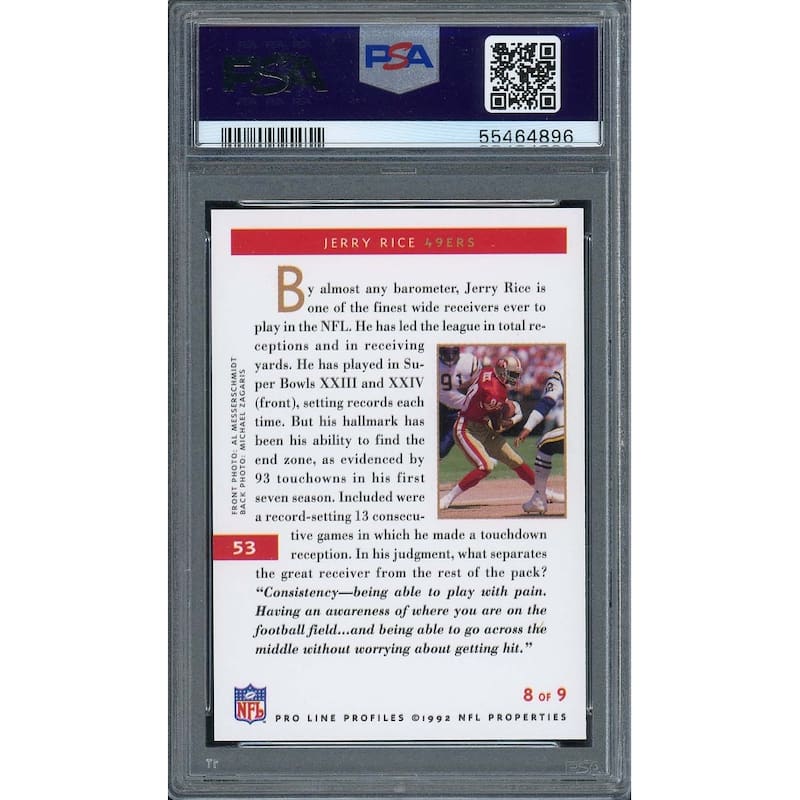 Jerry Rice 1992 Proline Profiles Football Card #53 Graded PSA 10 - 8'6" x 11'6"