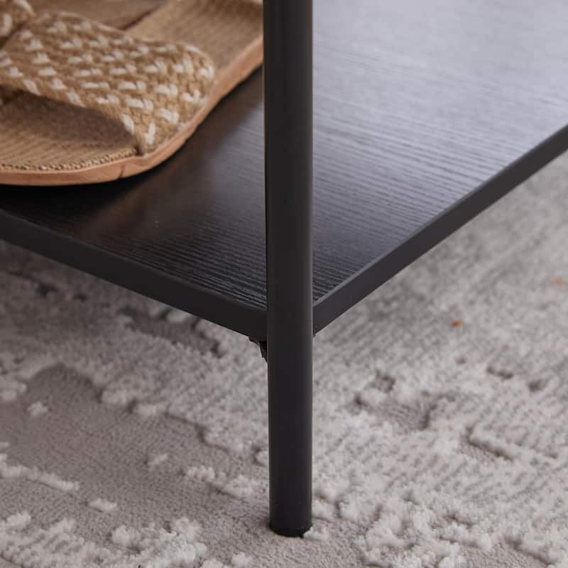 30.7"W Modern Ottoman Coffee Table,Upholstered Bench Footrest with Wood Storage Shelf