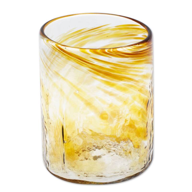 Novica Handmade Garden Relaxation In Amber Blown Recycled Glass Juice Glasses (Set Of 4)