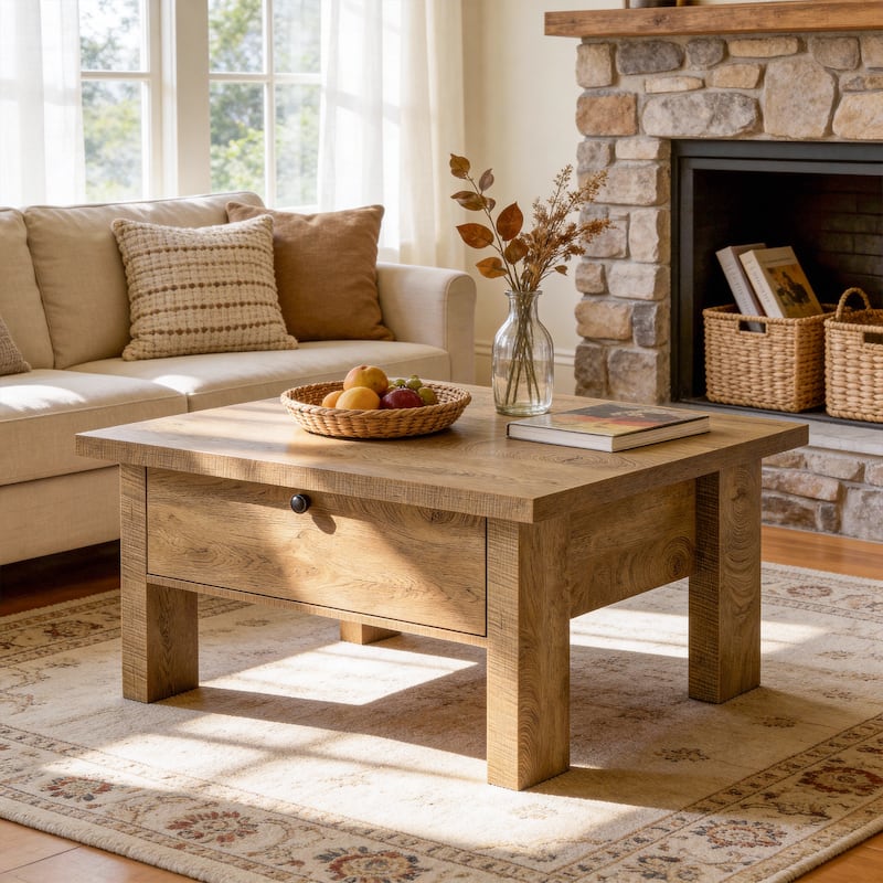 31.5" Square Coffee Table with Storage - Brown