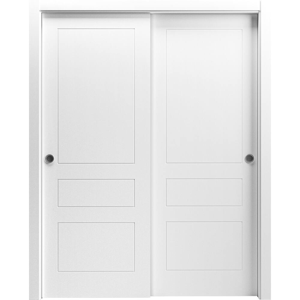 Sliding Closet Bypass Doors / Mela 0733 Painted White / Rails / Wood Solid Bedroom Wardrobe Doors
