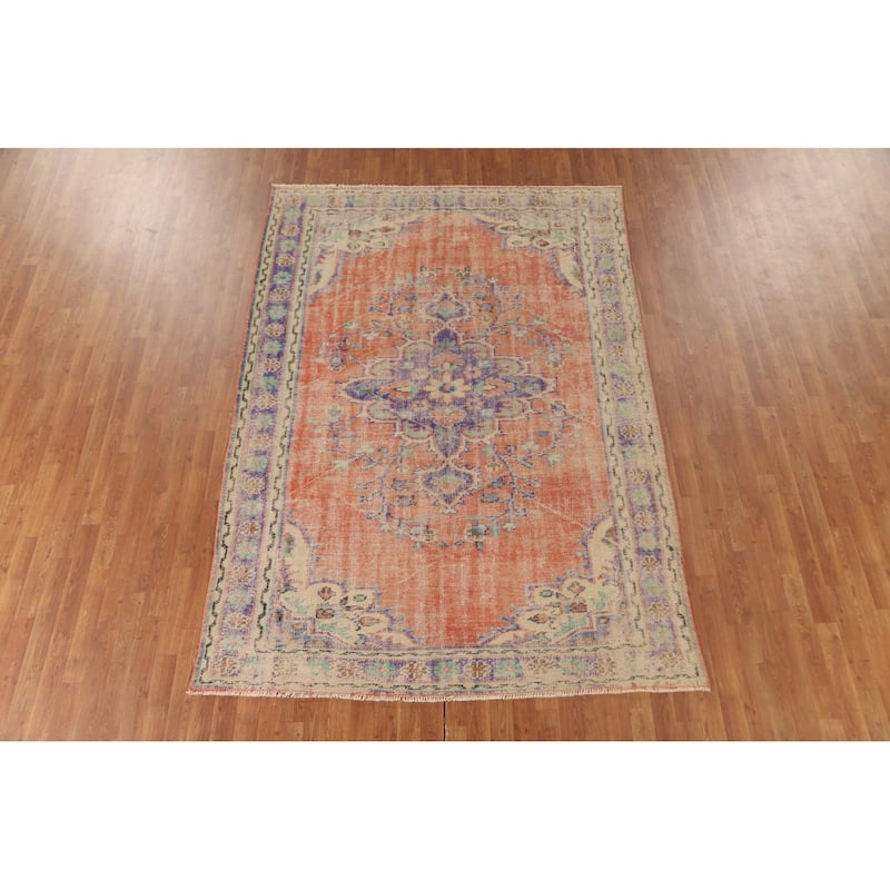 Distressed Sparta Turkish Vintage Area Rug Hand-Knotted Wool Carpet - 6'3" x 9'0"