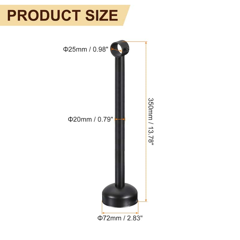 2 Set Ceiling Mount Curtain Rod Bracket, Stainless Steel Rod Holders - Black - Fit 1.02" - 13.78"L