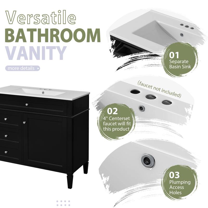 Roomfitters 36" Modern Vanity with Sink and Medicine Cabinet, Bathroom Cabinet with 2 Doors and 4 Drawers