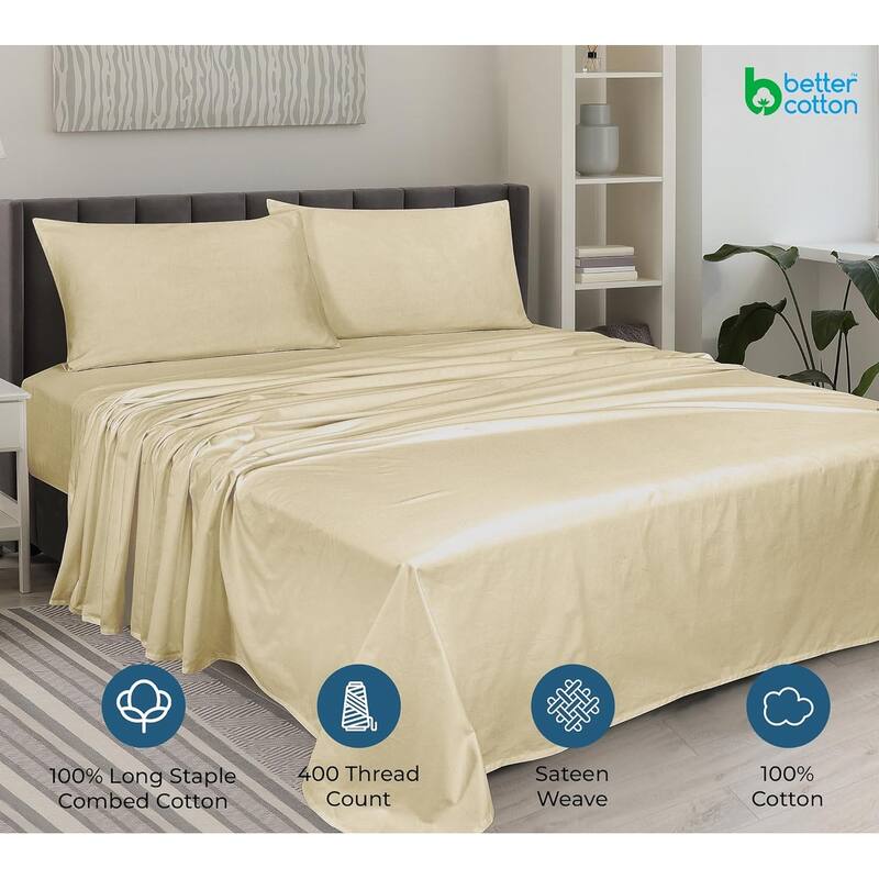 Royale Linen 400 Thread Count Cotton 4 Piece Sateen Sheet Set