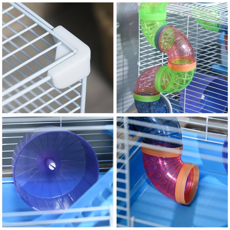 Blue-White 2-Tier Small Pet Cage with House, Ladder and Play Accessories - 18" L x 11.75" W x 14.5" H
