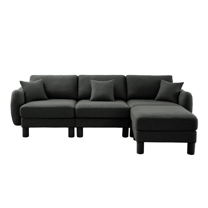 109.4" 3-Seater Modern Upholstered Sofa Couch, Deep-Seat Sectional Sofa with Shell-Shaped Armrests, Leisure Sofa for Living Room
