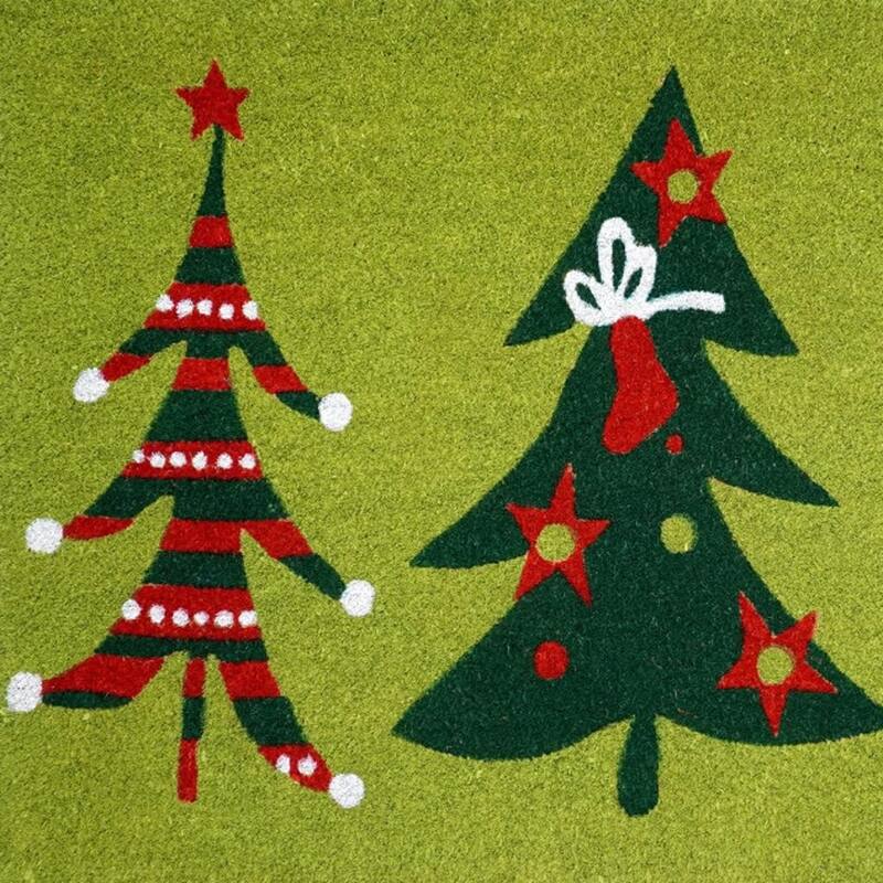 HomeRoots 17" X 29" Green And Red Christmas Trees Outdoor Coir Door Mat - 17.00' X '29.00