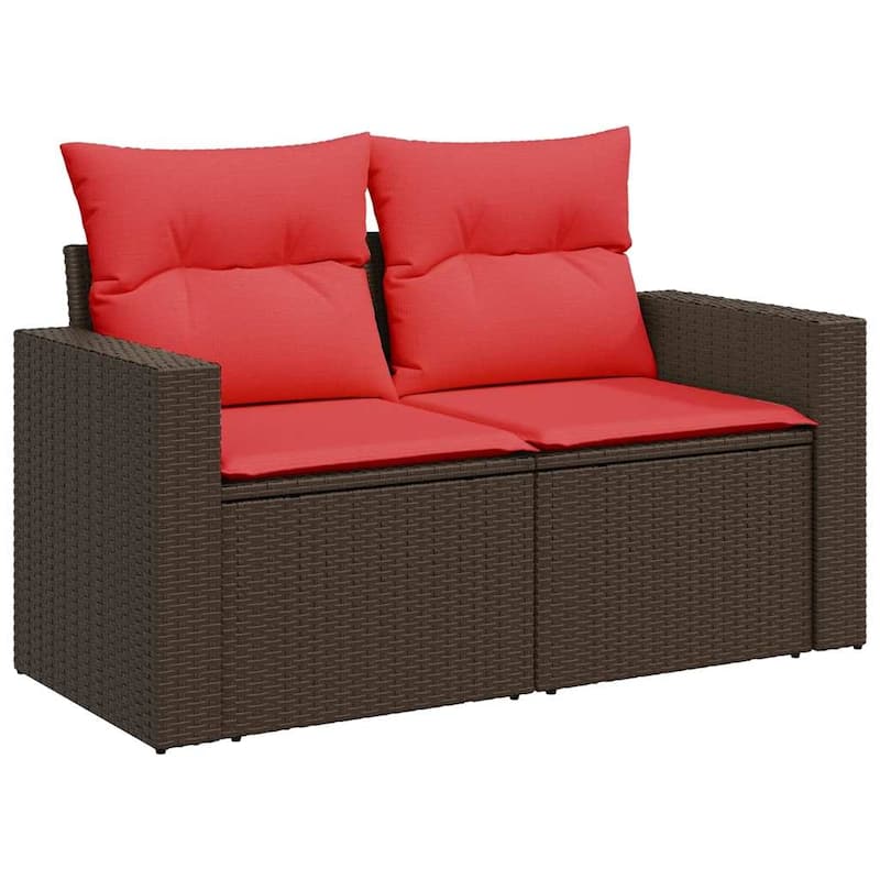 vidaXL Patio Sofa Set with Cushions Conversation Set Modular Sofa Poly Rattan - 25.8 x 24.4 x 27.2