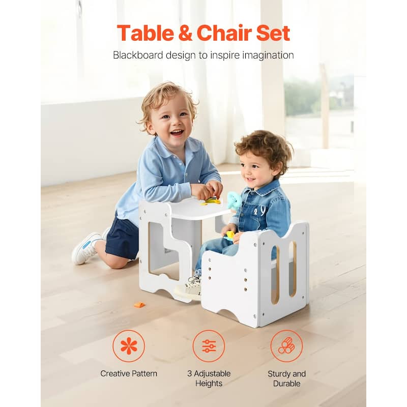 White MDF Adjustable Montessori Table Set with Chalkboard & Pattern - 15" x 12.4" x 15.7"