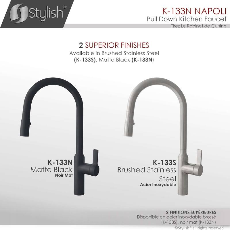 STYLISH Kitchen Sink Faucet Single Handle Pull Down Dual Mode in Stainless Steel
