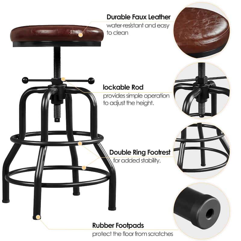 Yaheetech Faux Leather Industrial Swivel Bar Stool with Adjustable Height Round Metal Stool