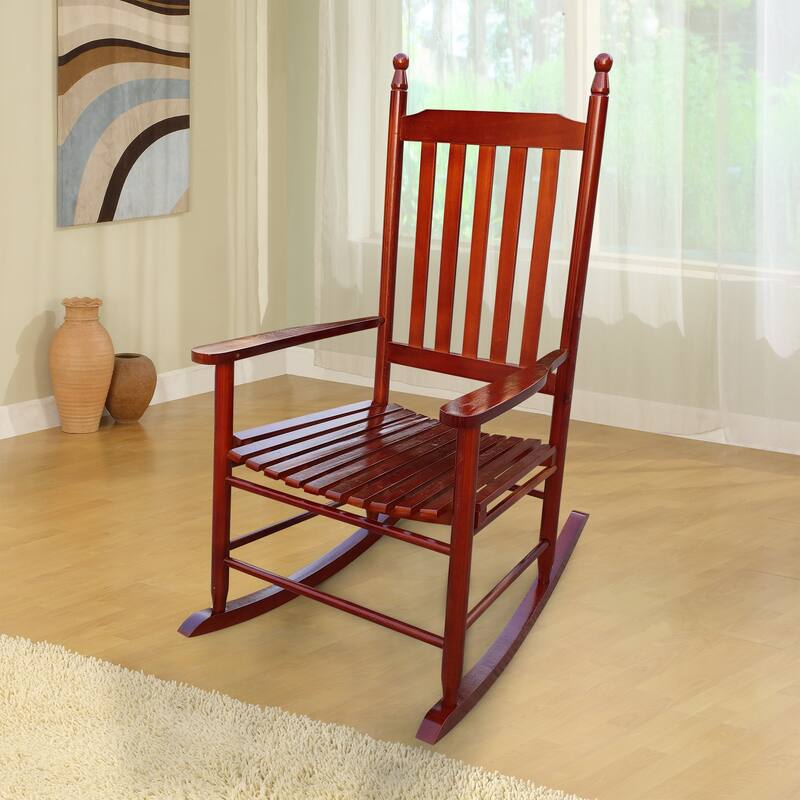 Wooden Porch Rocker Chair with Comfortable Backrest Inclination,Solid Fir Wood,for Backyard, Porch and Patio - Brown