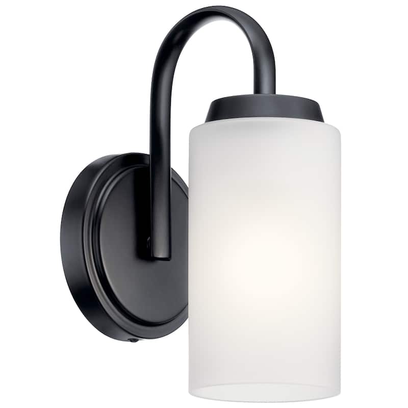 Kichler Lighting Kennewick 1-Light Wall Sconce Black with Etched Glass