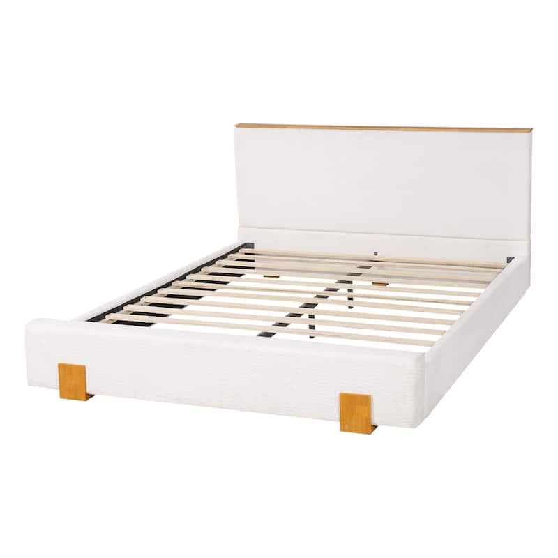 Christopher Knight Home - Verdes Modern Soft Boucle Upholstered Platform Bed with Solid Wood Legs, Trim & Padded Headboard